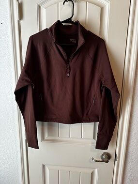 Aerie Offline Warmup 1/4 Zip Cropped Pullover in Dark Maple Brown size medium